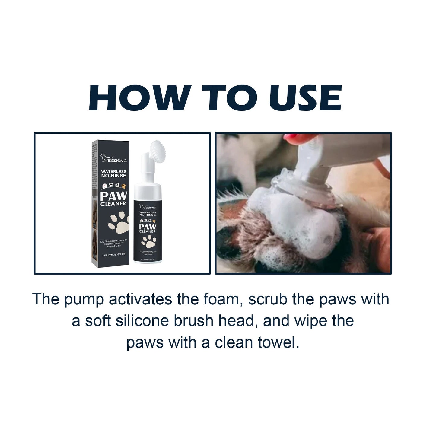 Pet Paw Foam Cleaner No-Rinse Dry Shampoo Foam with Brush